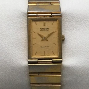 Vintage Precision Gruen Tank Watch Women 16mm Gold Tone New Battery 6.5" - Picture 1 of 17