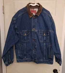 Vintage Marlboro Country Store Mens Blue Denim Jacket Leather Collar Size XL - Bild 1 von 9