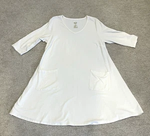 Blue Sky Womens Dress XL White Bamboo Cotton Organic A Line Stretchy Comfort NEW - Picture 1 of 15