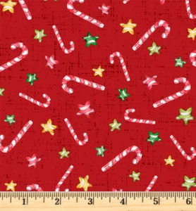 Little Darlings Christmas Red Candy Canes Fabric 5378 R Half yd continuous cuts - Picture 1 of 5