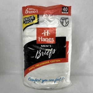 NOS HANES 1997 Men's Briefs Size 40 White Cotton Vintage Sealed 6 Pack - USA - Picture 1 of 8