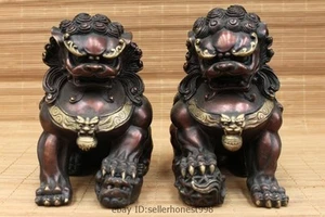 China Royal Feng Shui Pure Red Bronze Evil Door Guardian Fu Foo Dog Lion Pair - Picture 1 of 7