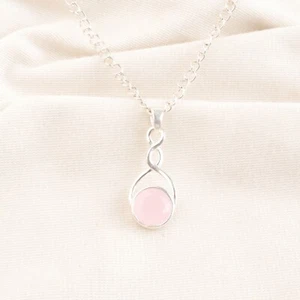Joyería colgante artesanal bisel madre calcedonia rosa natural de plata de ley 925 - Imagen 1 de 6