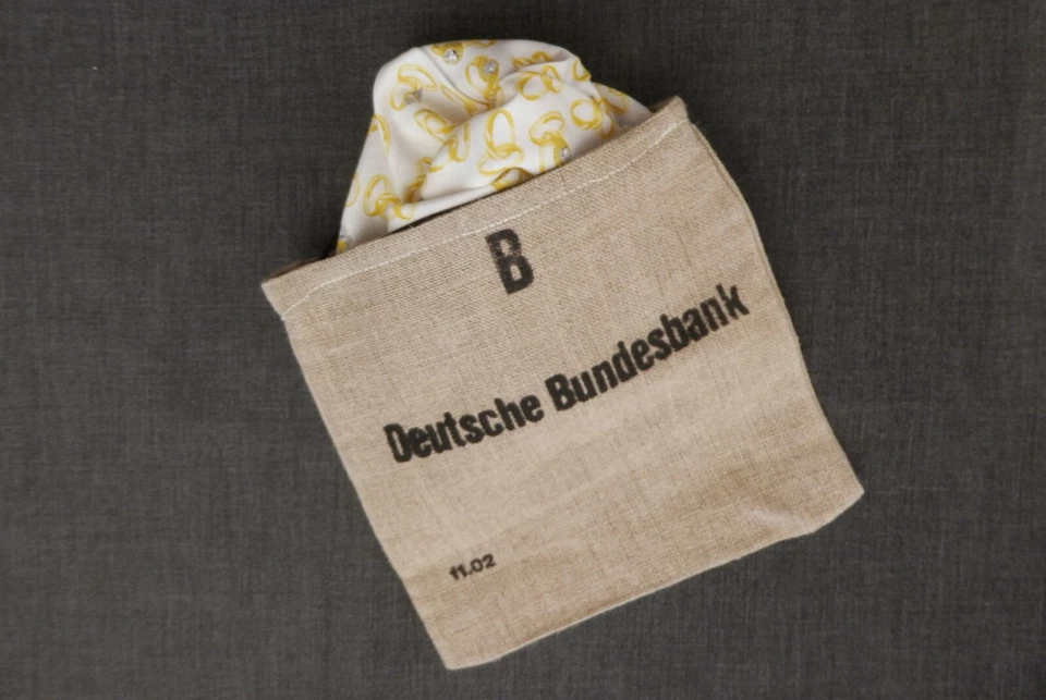  GELDSACK B HOCHZEIT TASCHE MIT RINGEN Upcycling DEUTSCHE BUNDESBANK  - Bild 1 von 3