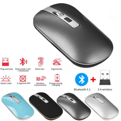 Bluetoothfit Rechargeable Dual Mode Wireless LED Mouse for PC Laptop Slim Silent - Image 1 of 4