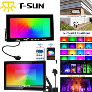 100W LED Flood Lights RGB Color Changing App WIFI Remote Control Outdoor Garden - Picture 1 of 22