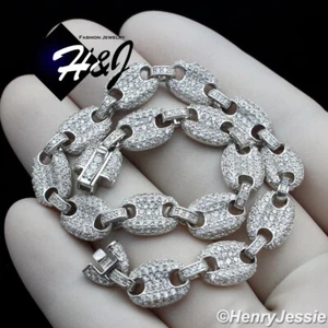 7"MEN WOMEN SOLID 925 STERLING SILVER 8MM ICY CZ MARINER LINK CHAIN BRACELET*S18 - Picture 1 of 4