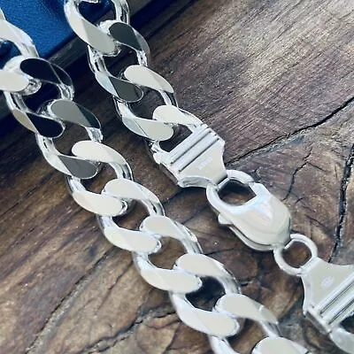 Real Solid 925 Sterling Silver Mens Boys Curb Cuban Bracelet or Necklace Italy - Image 1 of 4