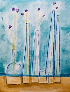 Cat Painting Beach Seascape Flowers Sea Glass Modern Landscape Samantha McLean - Picture 1 of 3