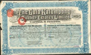 titre 10 actions: THE GULA-KALUMPONG Ruber Estates Lt (INDONÉSIE) (T) - Picture 1 of 1