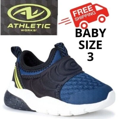 ATHLETIC WORK'S 男宝宝 3 码懒人运动鞋,蓝色黑色 — 第 1/4 张图片