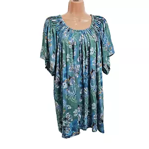 Style & Co Pleated Round Neck Top Blouse Shirt Women Size 4X Floral Short Sleeve - Picture 1 of 16