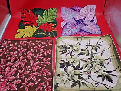 Lote De 4 Pañuelos De Colección Diseño Hoja Damas VIVAS VIEIRAS Hojas De Roble Bellotas Foto 1 de 4