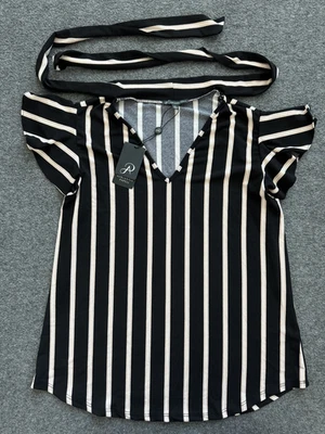 NUEVO CON ETIQUETAS ADRIANNA PAPELL Top Estampado Manga Acampada Cuello Atado - Talla Grande Foto 1 de 4