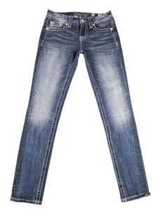 Miss Me Jeans Damen 26 Blau Standard Skinny Distressed Pailletten Taschen ME3063SR - Bild 1 von 13