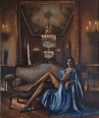 Original Ölgemälde Oil Portrait Zarin Katharina Fine Art Glamour Schloß Licht  - Bild 1 von 4