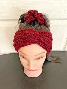 Scaldorecchie fatto a mano all'uncinetto viene fornito con uno scrunchie gratuito adatto a teste 25 pollici - Foto 1 di 8