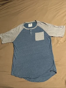 ON THE BYAS Mens Large HENLEY T Shirt  Blue/Gray  Solid  Short Sleeve - Picture 1 of 11
