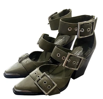 Free People Jeffrey Campbell Hendrix ~ Size 9 ~ Olive Cow Leather Heels Shoes - Image 1 of 4
