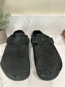 Birkenstock Clog Womens Sz 41 US 10 Boston Shearling in black Suede - Picture 1 of 6