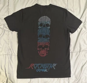 Rockstar Original Rhinestone Skulls T-Shirt Double Sided Mens Size Large RARE! - Picture 1 of 14