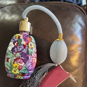 Vintage 4.25 " Floral Glass Tassel Perfume Atomizer Bottle Only No Perfume - Picture 1 of 4