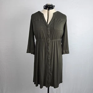 Torrid Button Down Long Sleeve Dress Women's 1X Olive Green Knee Notched V-Neck - Picture 1 of 18