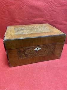 ANTIQUE WOODEN BOX VICTORIAN STORAGE SEWING WORK JEWELLERY TRINKET INLAY AF - Picture 1 of 16
