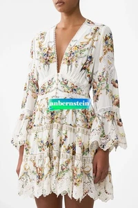 CAMILLA 100% Silk Printed V-Neck Mini Dress Crystal Rhinestones Layered Splicing - Picture 1 of 14