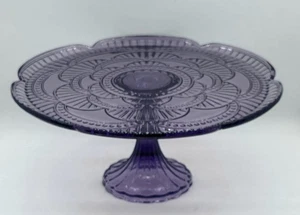 Godinger "Marcela" Amethyst Purple Glass High Cake Stand, 10" - Picture 1 of 4