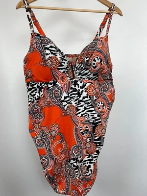 Swim by Cacique Tankini Top Women's Sz 40DD Orange Paisley Animal Print Swimwear - Image 1 of 4