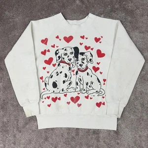 White Dalmatian & Heart Crewneck Sweatshirt Size 10-12 Fruit of the Loom - Picture 1 of 7
