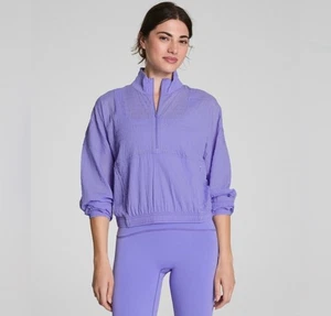 SPANX XS Get Moving Textured Half Zip Spanx Lilac Athleisure Yoga Run Lounge U23 - Picture 1 of 8