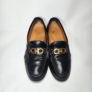 Damen Ferragamo Leder Gancini Bit schwarz Pantolette Halbschuhe niedriger Blockabsatz 7,5 - Bild 1 von 12