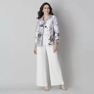 Caroline Rose Lotus Flower Print Jacket Open From 3/4 Sleeve Sz M NWT $398 - Picture 1 of 17
