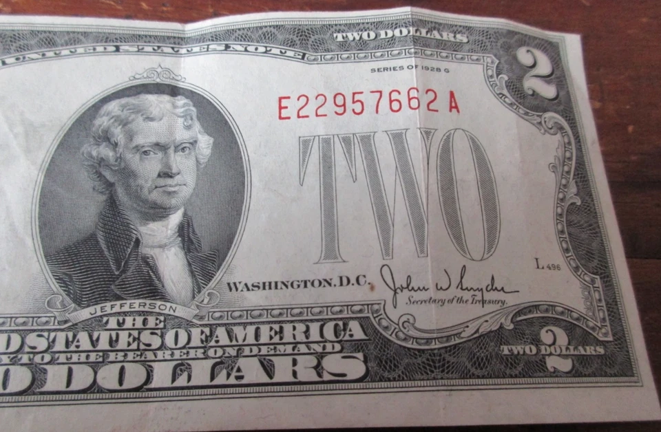 1928 G $2 BILL-TRIM ERROR-NARROW TOP BORDER - Image 1 of 4