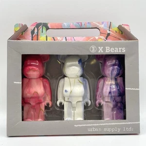 BNIB Set 3 X Bears Ornaments Figurines Bearbrick Style Marble Purple Pink Gold - Photo 1/8