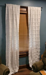 GAP White Organic Cotton Curtain Panel PAIR 48X96” Cottage Shabby Chenille Chic - Picture 1 of 8