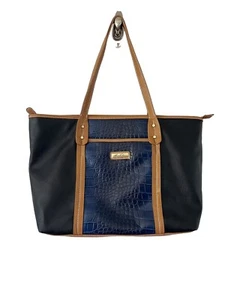 Marc Fisher Black & Blue Vegan Leather Crocodile Shoulder Bag Purse - Picture 1 of 10