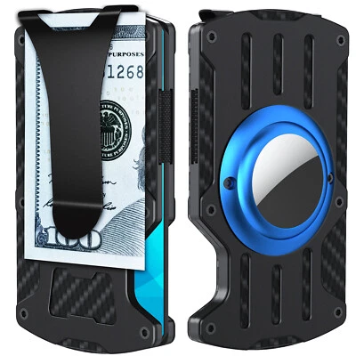 Airtag Wallet Case Carbon Fiber Slim Credit Card Holder Air Tag Cover Money Clip - Image 1 of 4