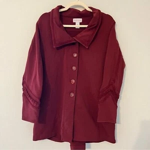 Soft Surroundings Burgundy Rachel Crochet Trim Jacket Peter Pan Collar MP - Picture 1 of 12