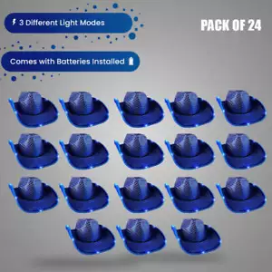 SOMBRERO DE VAQUERO AZUL ILUMINADO - ¡SOMBRERO DE VAQUERO LED DIVERTIDO EN EL PAÍS! - Pack de 24 sombreros - Imagen 1 de 6
