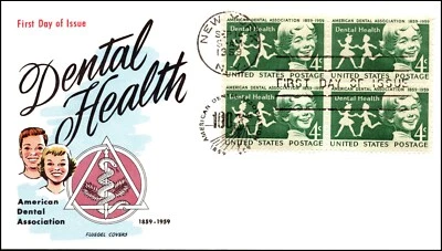 Scott 1135 4 Cents Dental Health Fluegel FDC Unaddressed Block Planty 1135-10 - Image 1 of 2