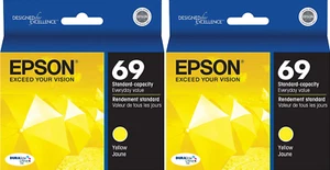 Nuevos cartuchos de tinta genuinos Epson 69 amarillo 2 piezas lápiz óptico CX7450 NX415 - Imagen 1 de 3