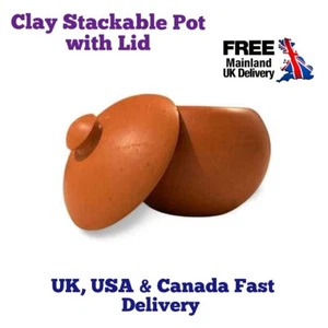 New Traditional Look Handmade Clay Stackable Pot with Lid, Home Table Decoration - Picture 1 of 13