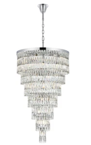 Crystal Chandelier Light Fixture Large Chrome High Quality Foyer Dining Room 54" - Picture 1 of 11