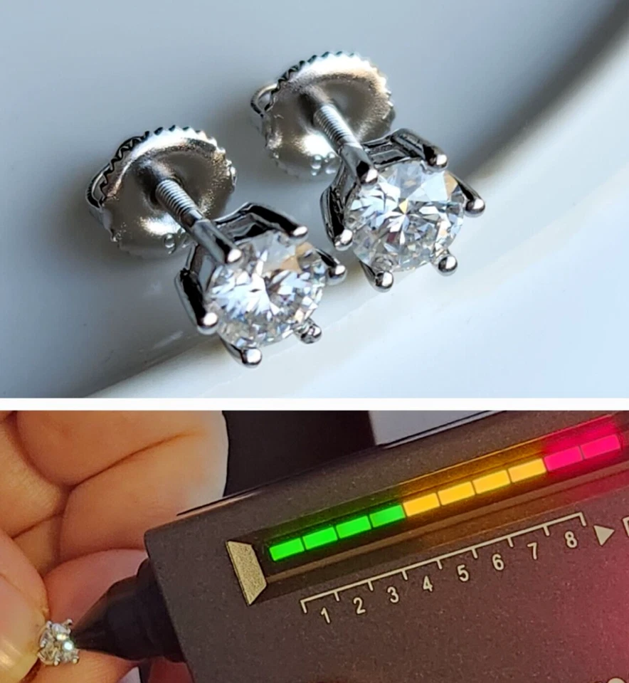 Pendientes de canasta de 6 puntas de diamantes creados en laboratorio de 6 mm con rosca trasera chapados en oro prueba de paso Foto 1 de 1