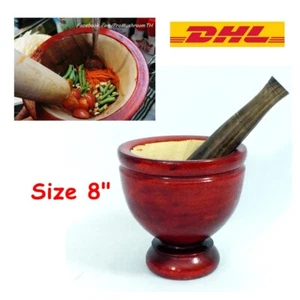 8 Zoll Mörser Stößel Schleifen Holz Thai Papaya Salat Lebensmittel Küche Werkzeug - Bild 1 von 12