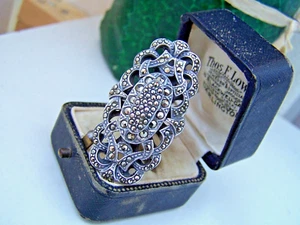 GORGEOUS VINTAGE HUGE MODERNIST 925 SOLID STERLING SILVER MARCASITE RING SIZE Q - Picture 1 of 9