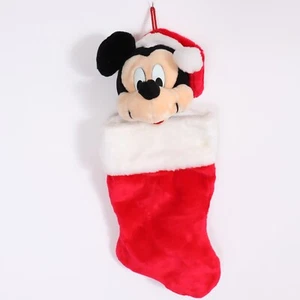 Plush Mickey Mouse Christmas Stocking Holiday Wearing A Santa Cap 26 - Picture 1 of 6